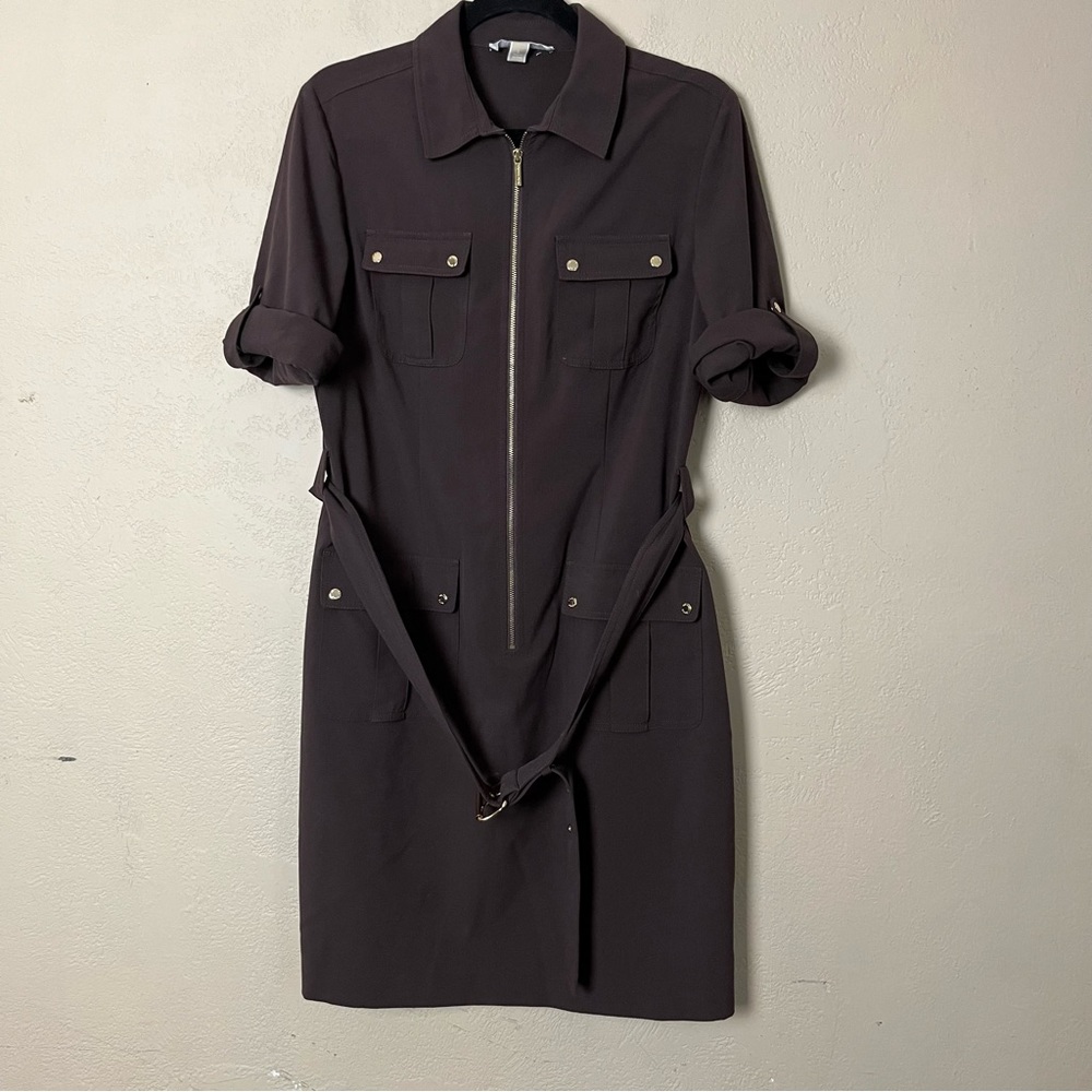 MICHAEL Michael Kors Womens Short Sleeve Pockets‎ Brown Collared Dress Large - Picture 11 of 16